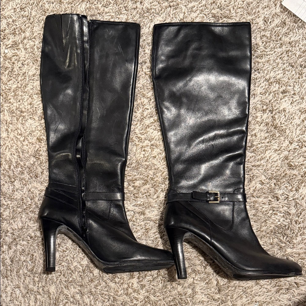 Ralph Lauren Black Leather knee high stiletto boots